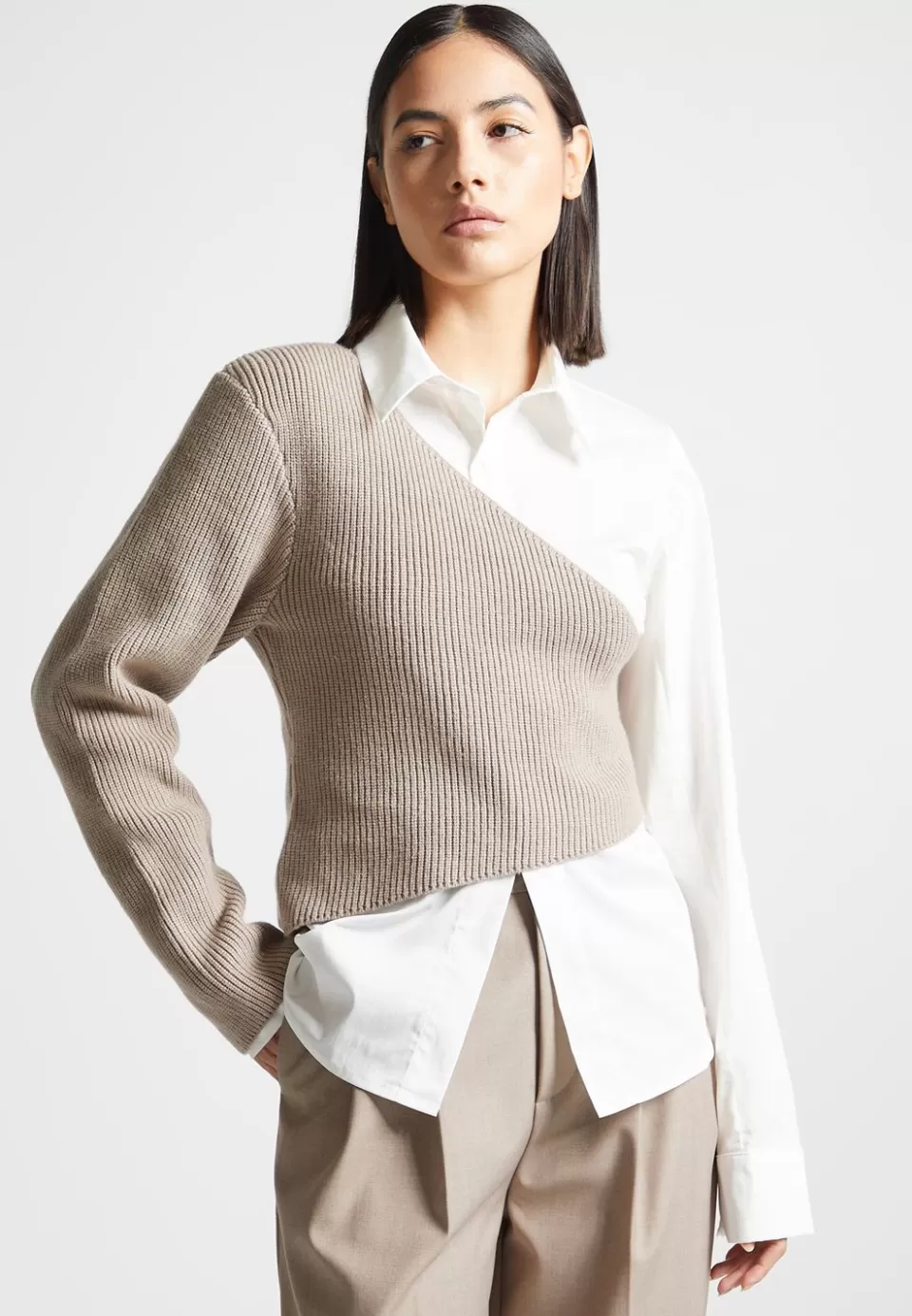 Manière De Voir Asymmetric Knitted Overlay Shirt>Woman Shirts