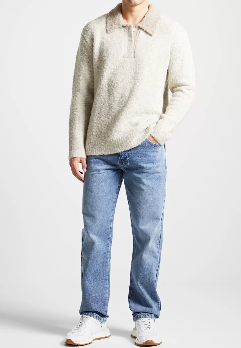 Manière De Voir Boucle Knit Contrast Polo Jumper - Cream>Man Knitwear