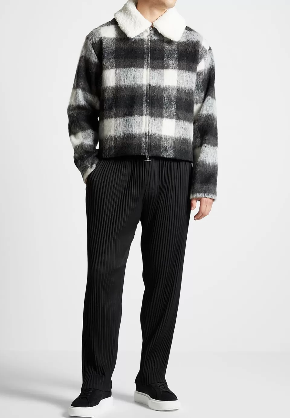Manière De Voir Boxy Check Jacket With Borg Collar>Man Jackets