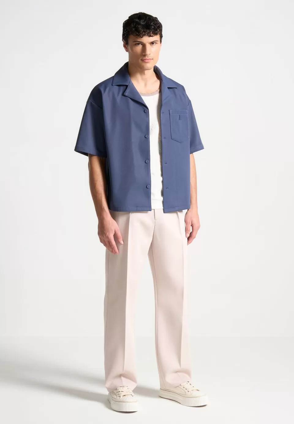 Manière De Voir Boxy Twill Revere Shirt - Steel Blue>Man Shirts