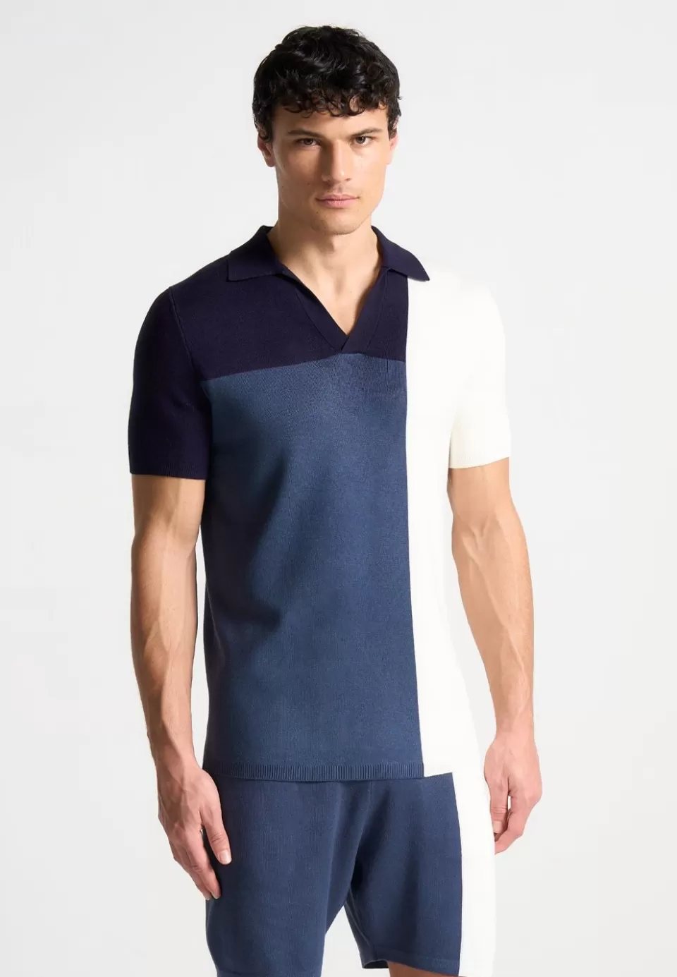 Manière De Voir Colour Block Knit Revere Polo Top>Man Knitwear