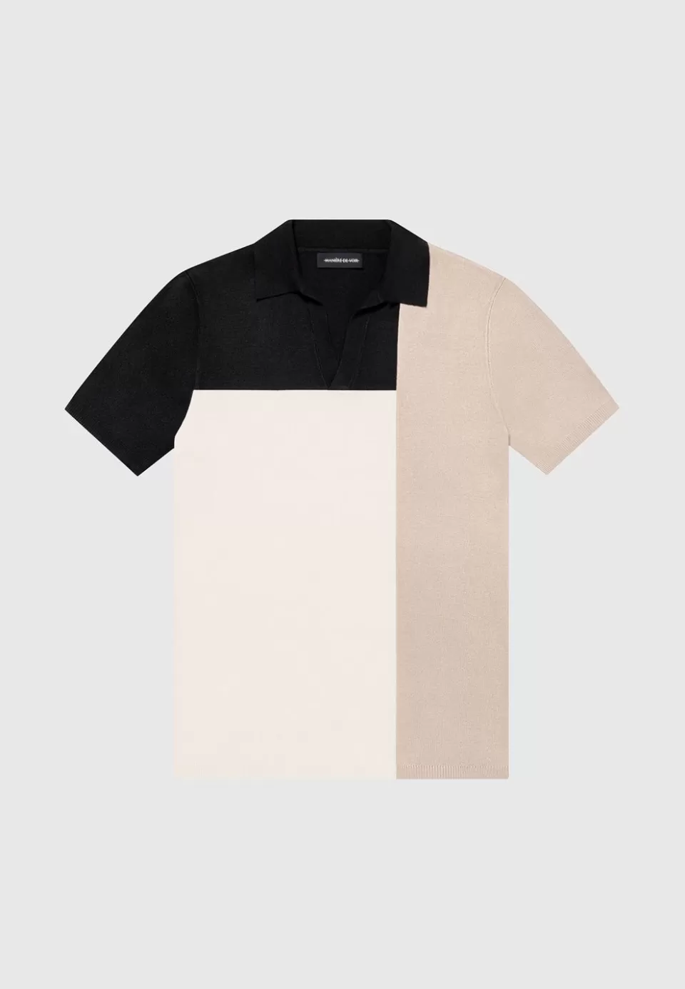 Manière De Voir Colour Block Knit Revere Polo Top - Black/Beige>Man Knitwear