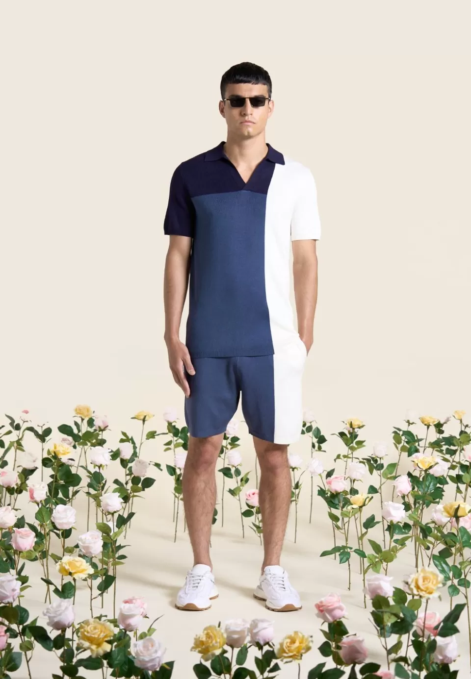 Manière De Voir Colour Block Knit Shorts - Navy/Steel>Man Knitwear