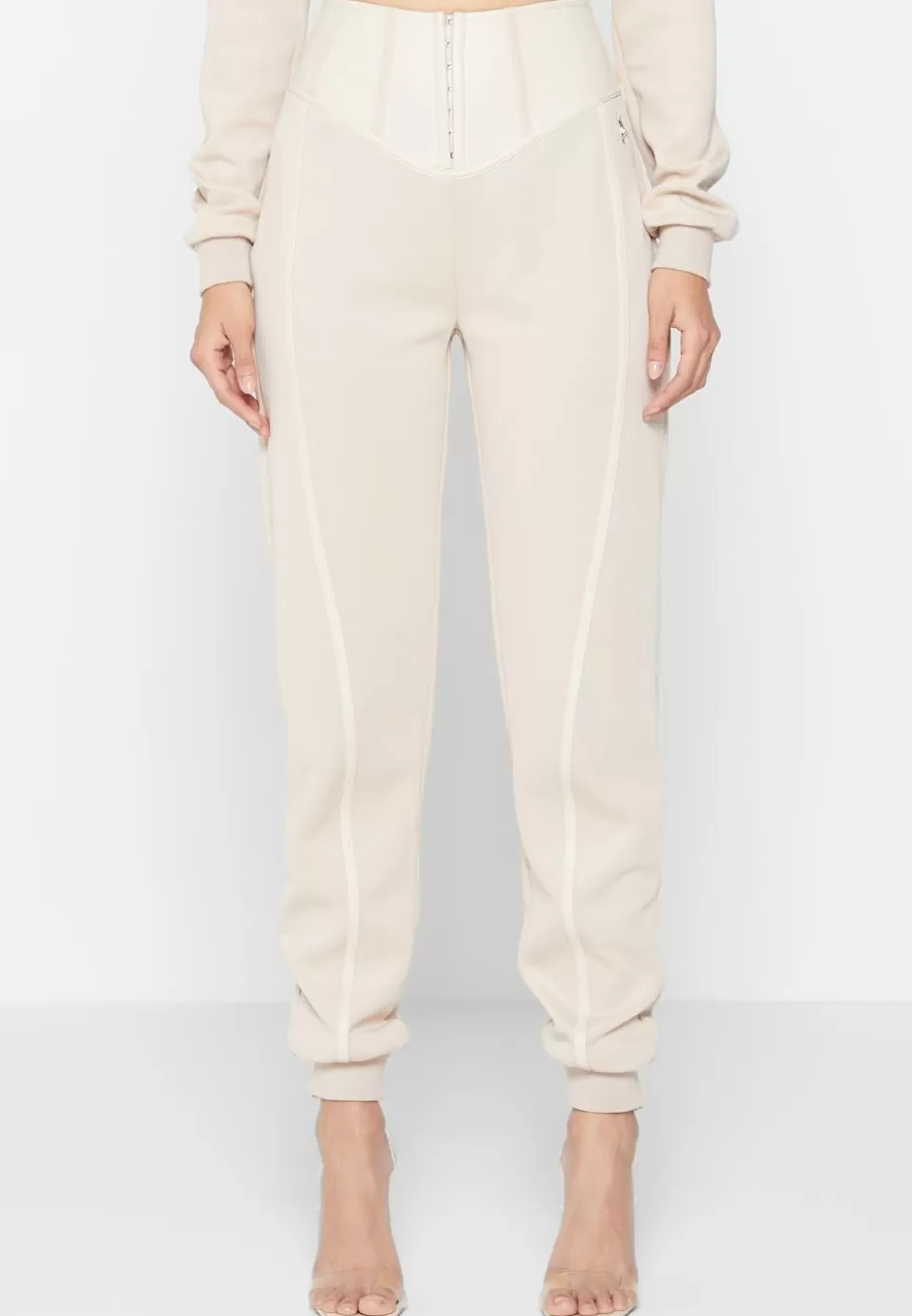 Manière De Voir Corset Joggers With Vegan Leather>Woman Tracksuits
