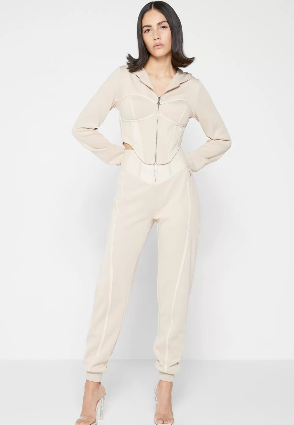 Manière De Voir Corset Joggers With Vegan Leather>Woman Tracksuits