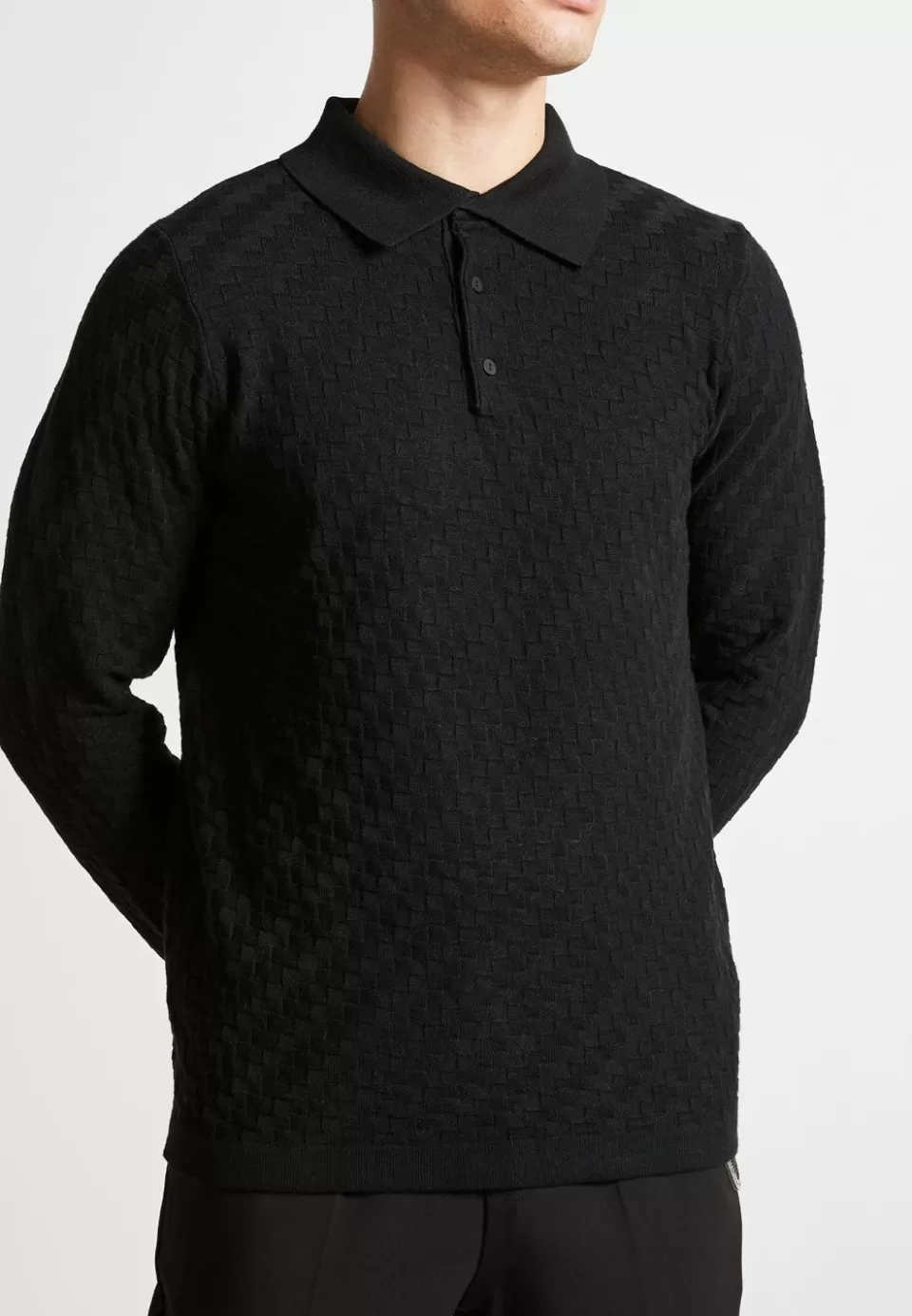 Manière De Voir Cotton Blend Waffle Knit Long Sleeve Polo Top>Man Knitwear