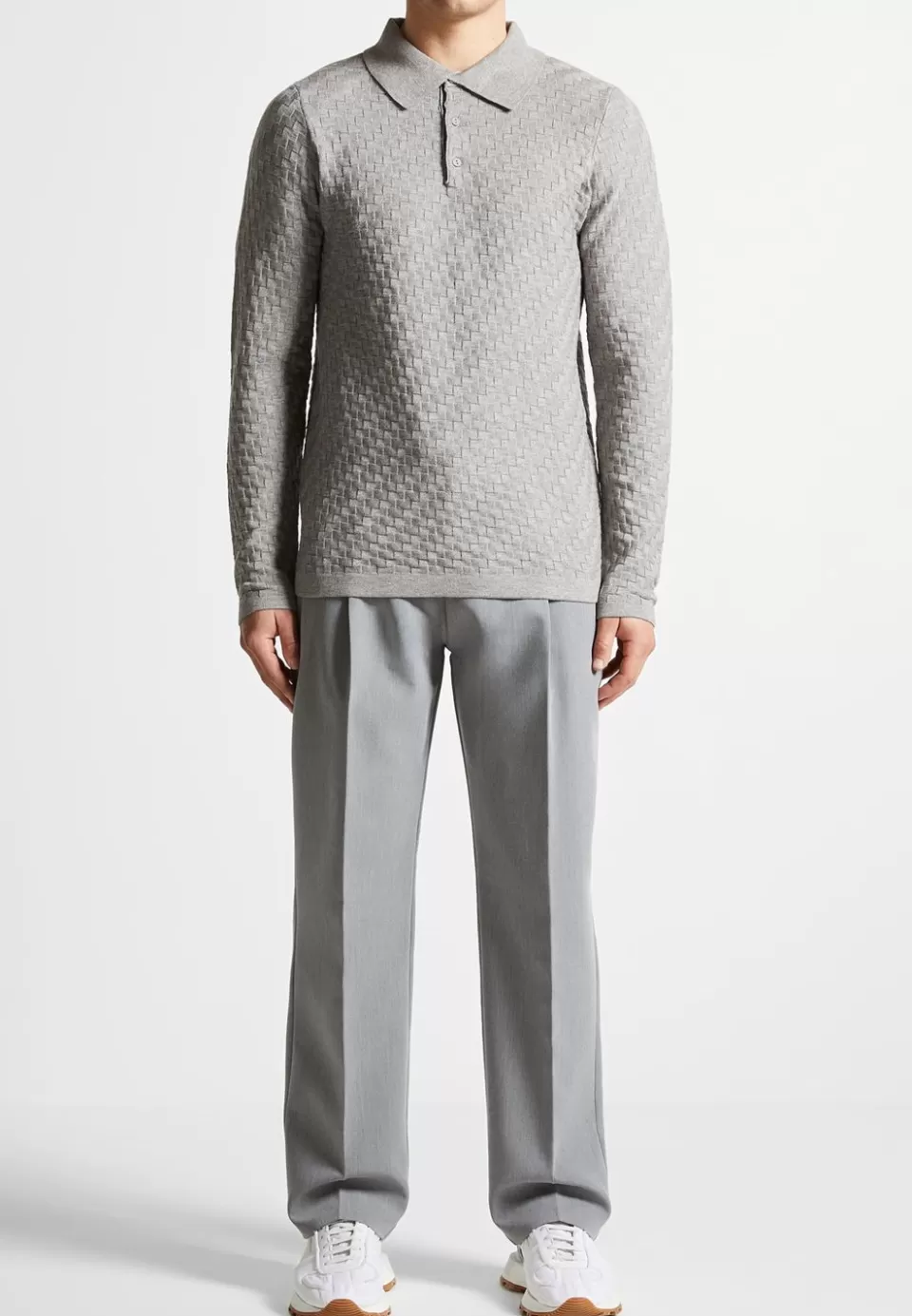 Manière De Voir Cotton Blend Waffle Knit Long Sleeve Polo Top>Man Knitwear