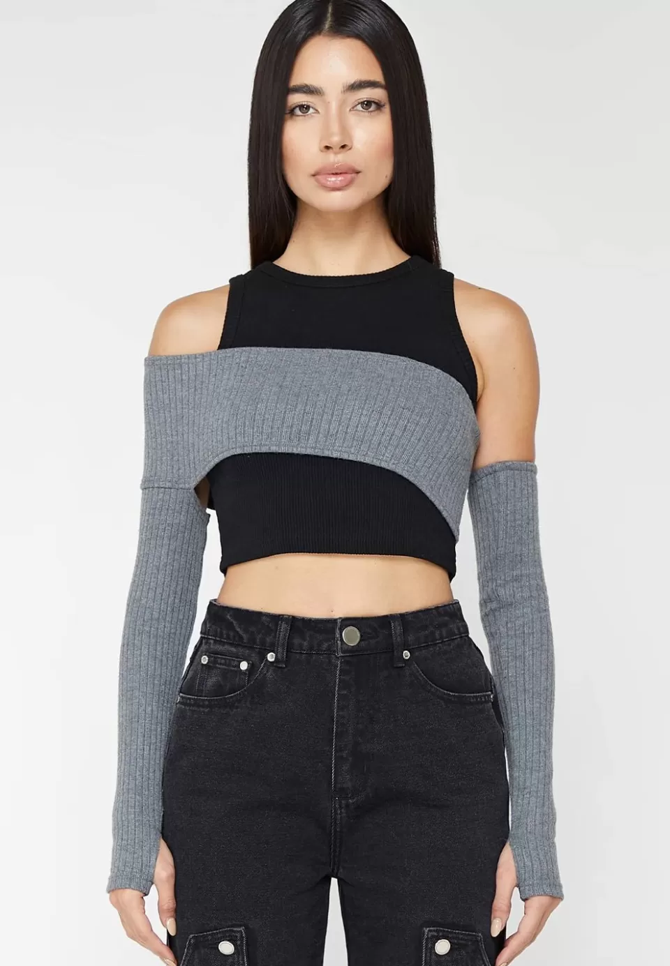 Manière De Voir Crop Top With Knitted Overlay>Woman Tops & T Shirts