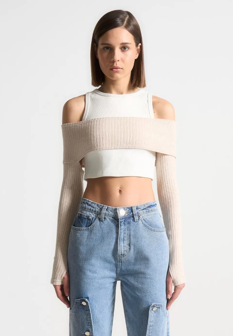 Manière De Voir Crop Top With Knitted Overlay>Woman Tops & T Shirts