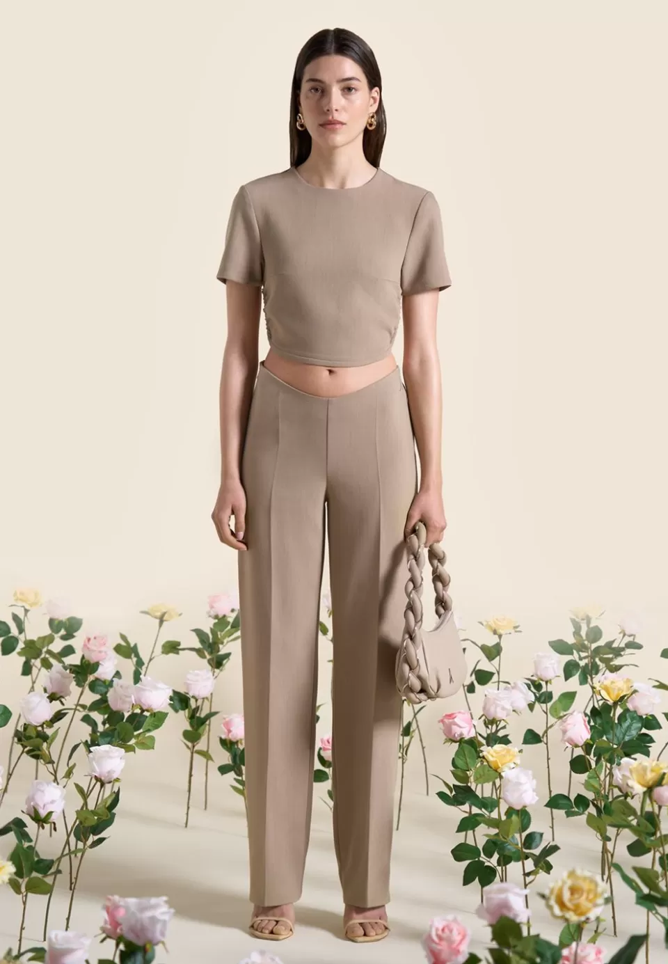 Manière De Voir Curved Hem Backless Top With Tie>Woman Matching Sets