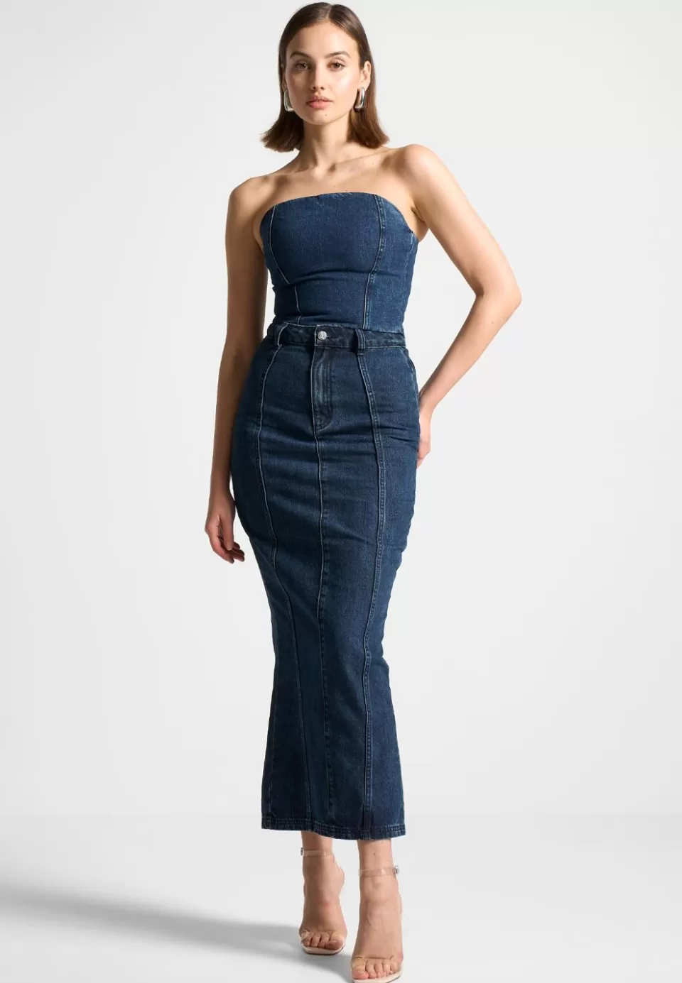 Manière De Voir Denim Bandeau Corset Top>Woman Tops & T Shirts