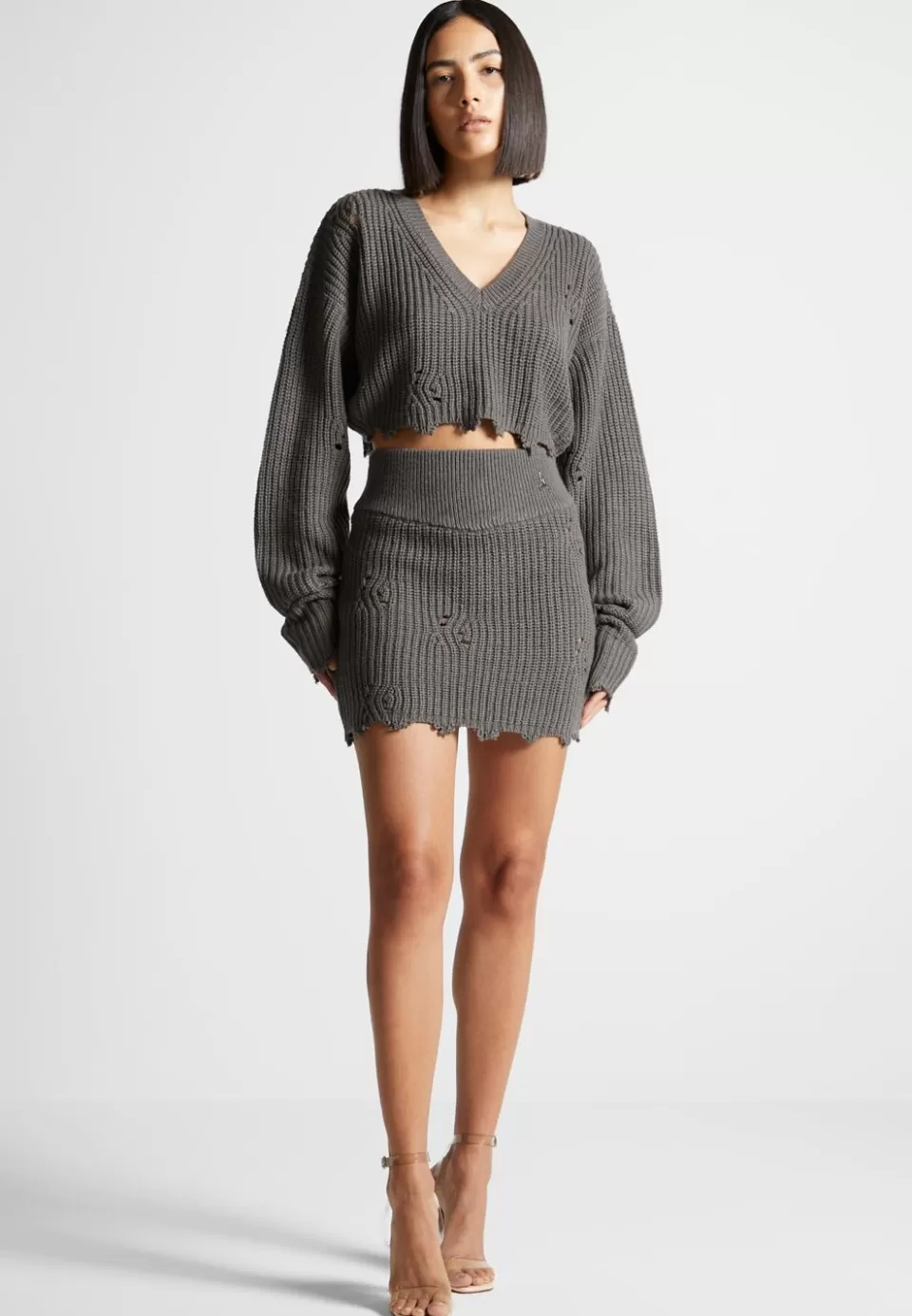 Manière De Voir Distressed Knit Mini Skirt>Woman Knitwear
