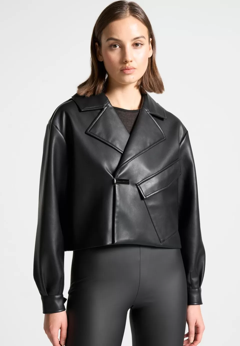 Manière De Voir Double Breasted Vegan Leather Biker Jacket>Woman Jackets