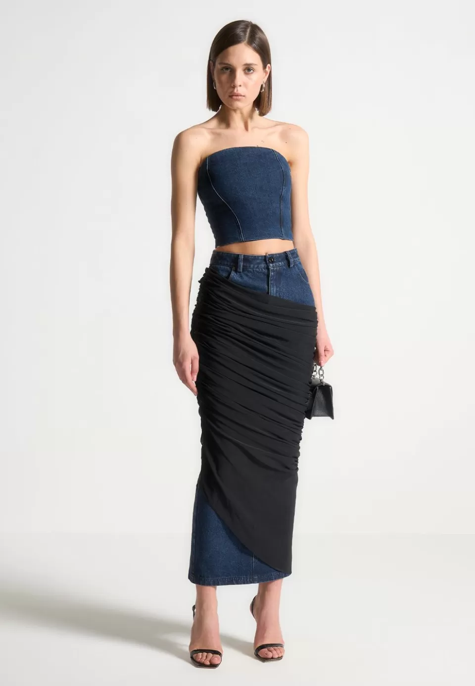 Manière De Voir Draped Mesh Denim Maxi Skirt>Woman Skirts