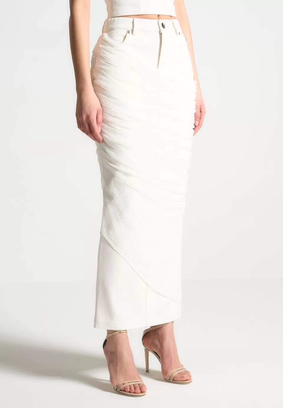 Manière De Voir Draped Mesh Denim Maxi Skirt>Woman Skirts