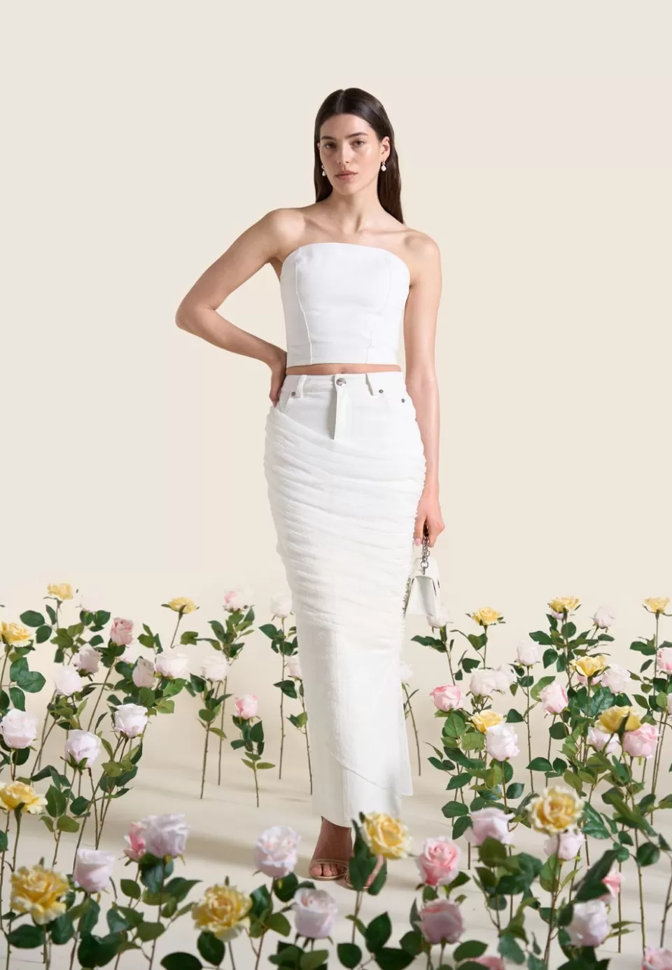 Manière De Voir Draped Mesh Denim Maxi Skirt>Woman Skirts