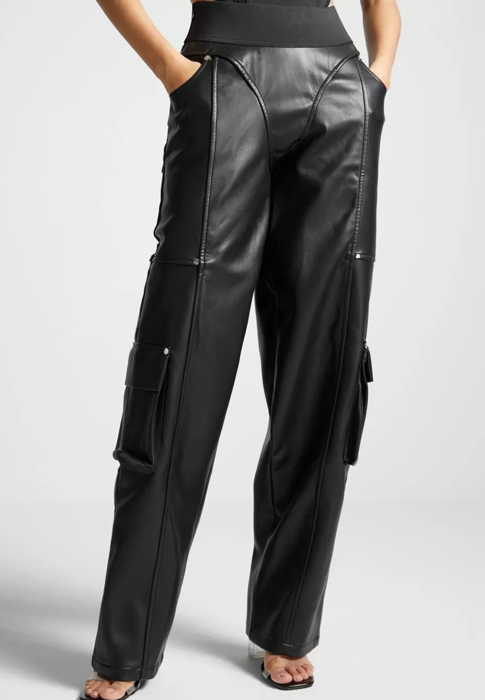 Manière De Voir Elasticated Waist Vegan Leather Cargo Trousers>Woman Cargo Pants & Joggers