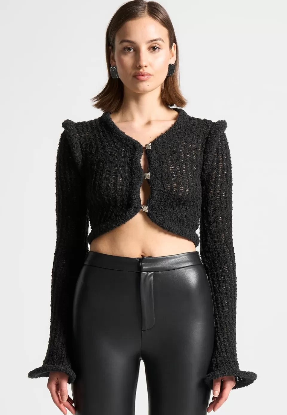 Manière De Voir Flared Sleeve Textured Knit Cardigan>Woman Knitwear