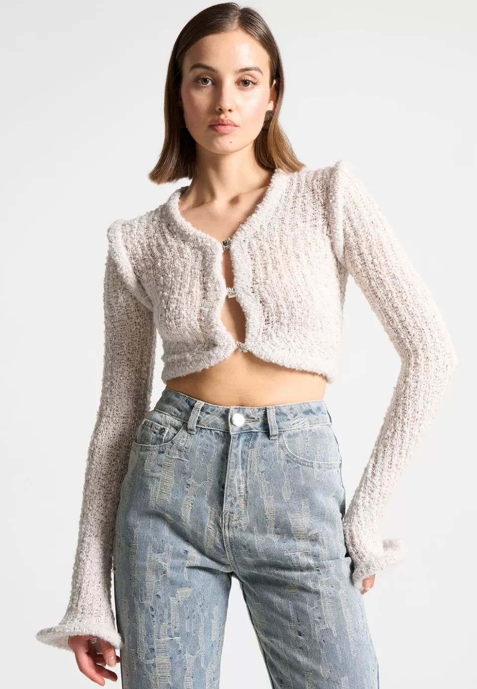 Manière De Voir Flared Sleeve Textured Knit Cardigan>Woman Knitwear