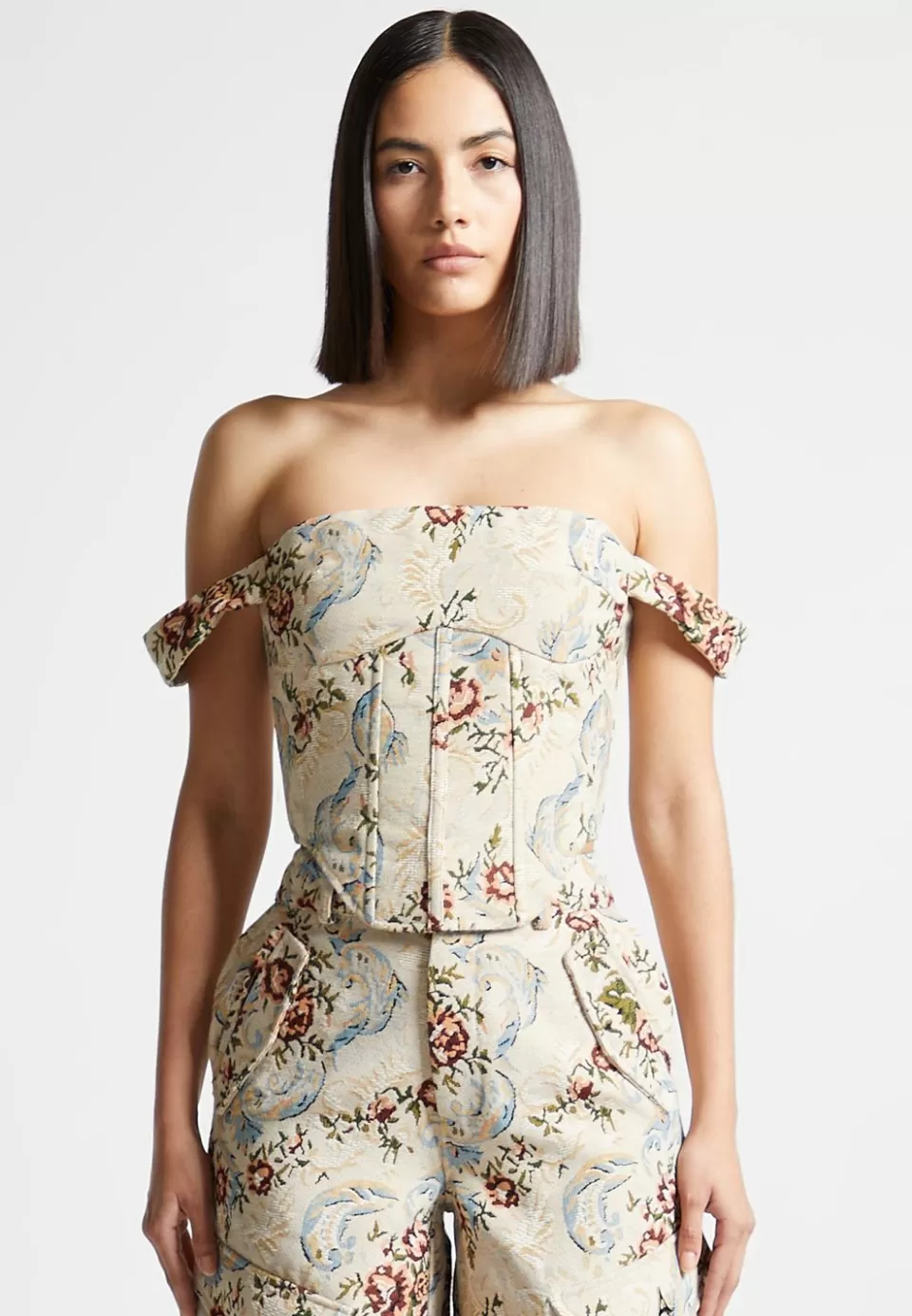 Manière De Voir Floral Jacquard Bardot Corset Top>Woman Tops & T Shirts