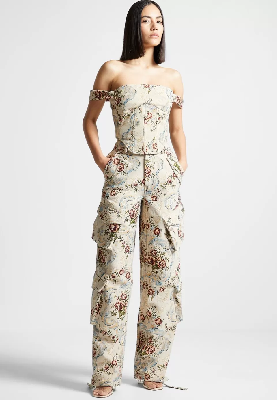 Manière De Voir Floral Jacquard High Waisted Cargo Pants>Woman Cargo Pants & Joggers