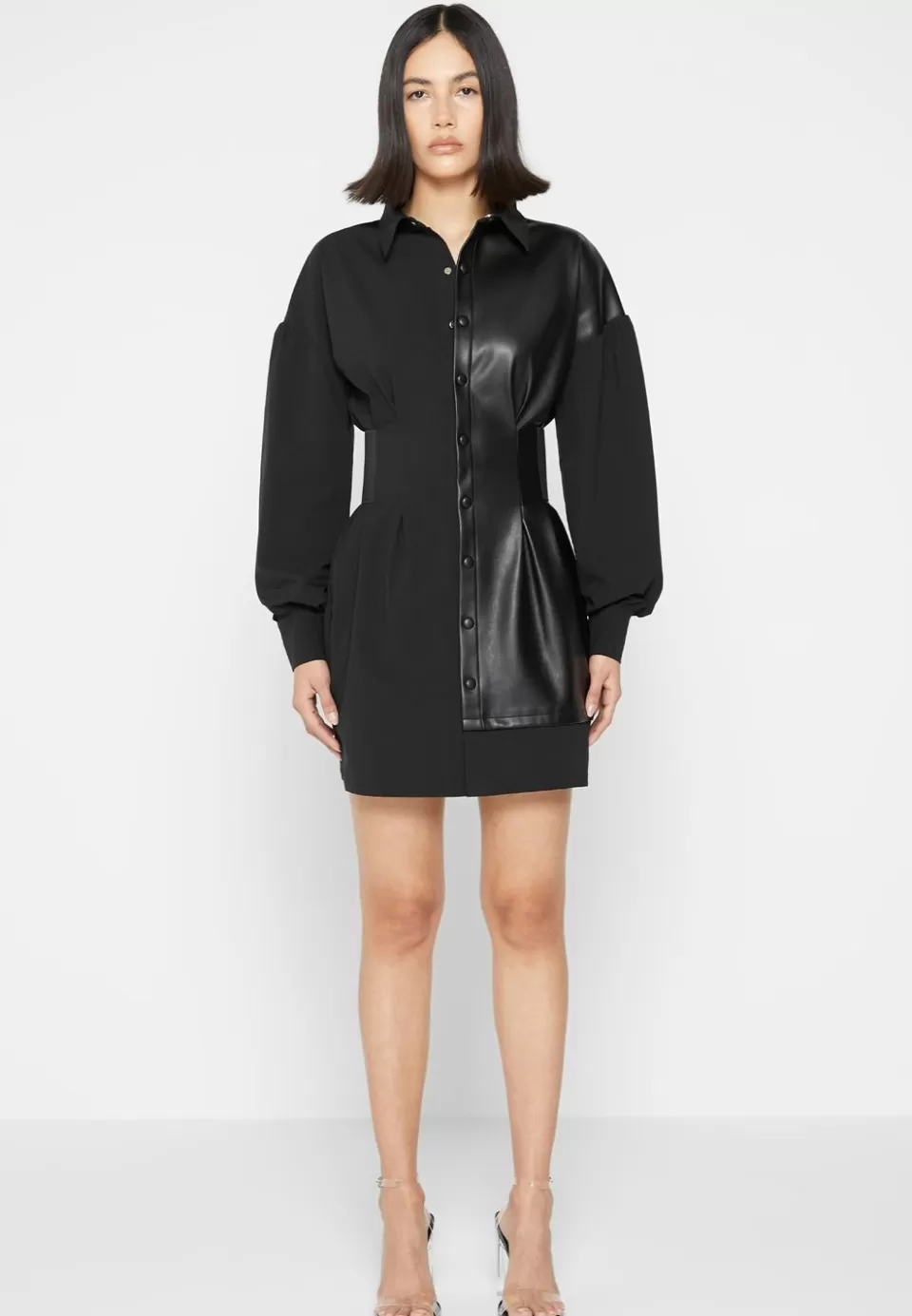 Manière De Voir Half Vegan Leather Shirt Dress>Woman Dresses