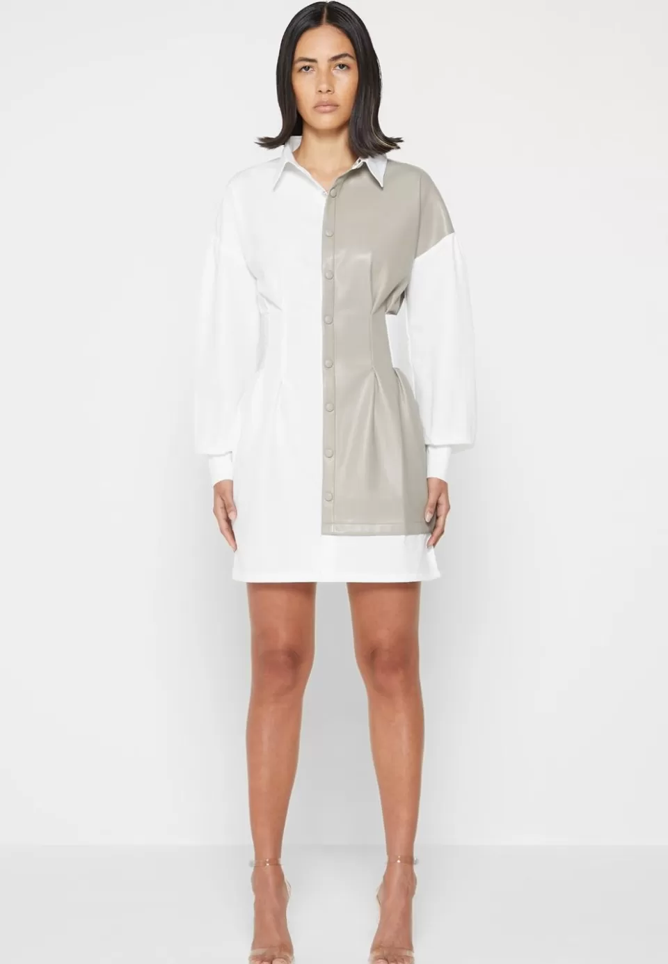 Manière De Voir Half Vegan Leather Shirt Dress>Woman Dresses