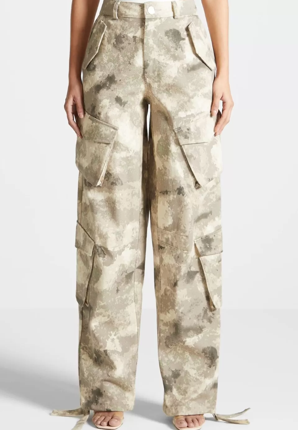 Manière De Voir High Waisted Camo Cargo Pants - Beige>Woman Cargo Pants & Joggers