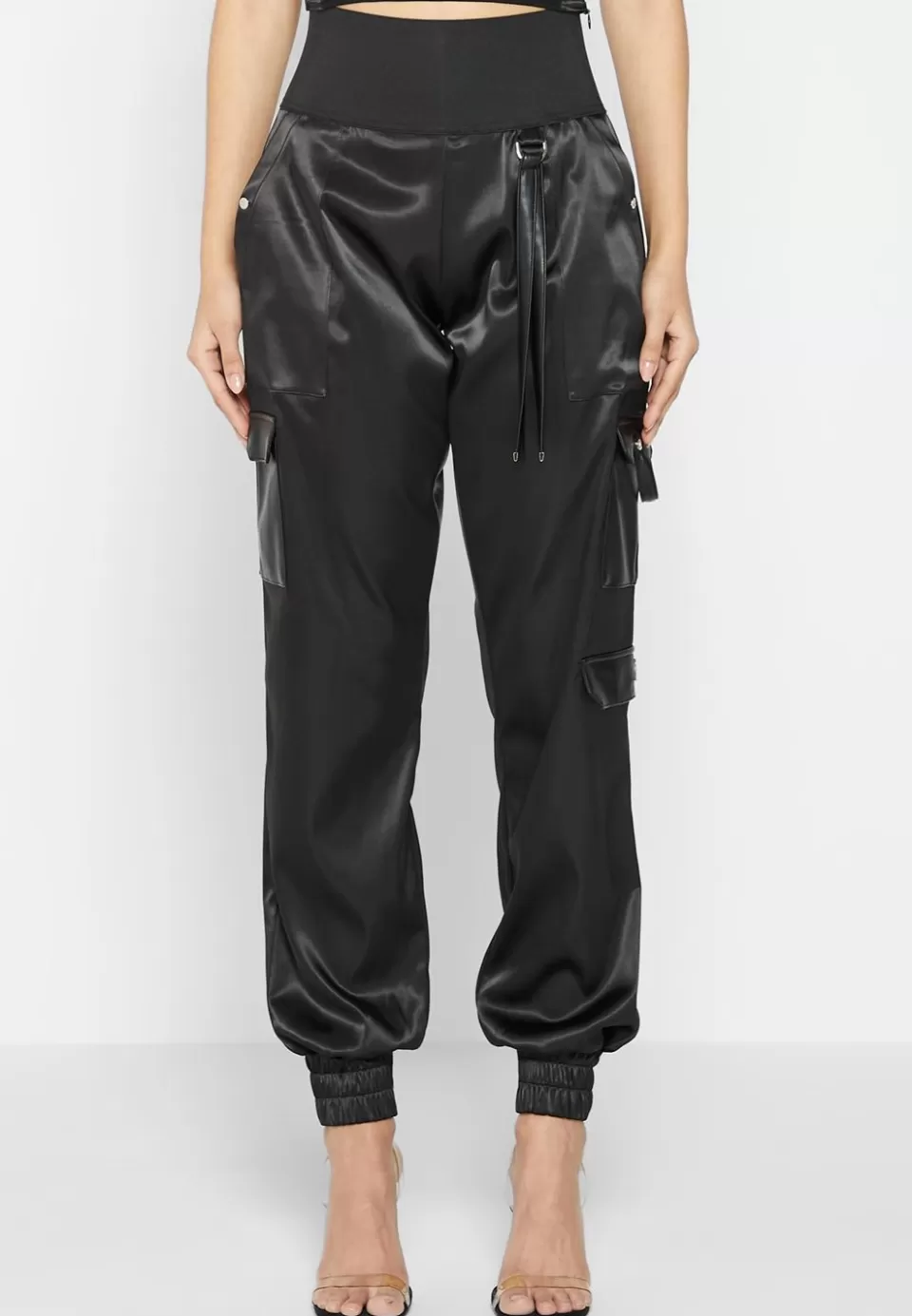 Manière De Voir High Waisted Satin Cargo Trousers>Woman Cargo Pants & Joggers