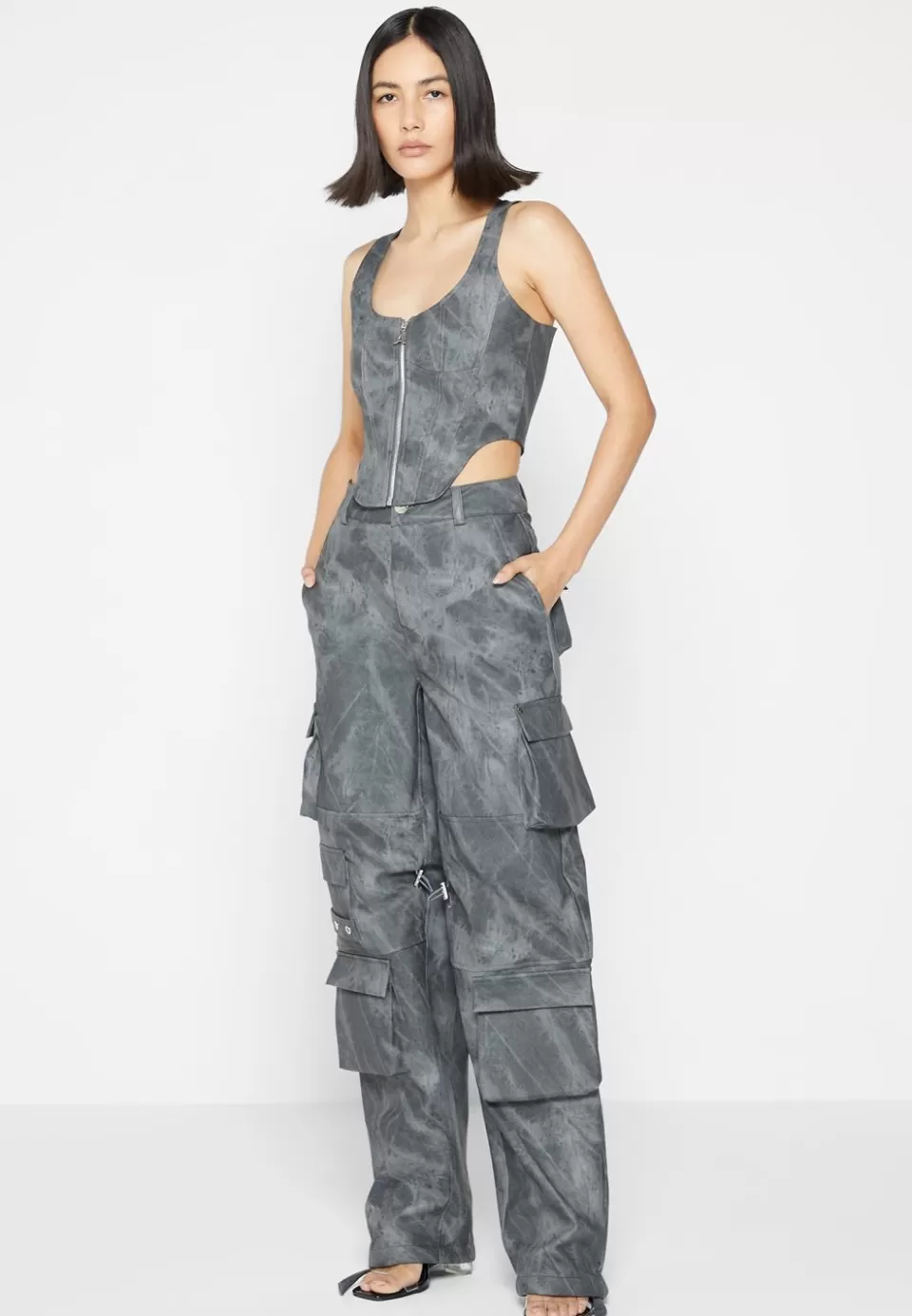 Manière De Voir High Waisted Vintage Marble Leather Cargo Pants - Washed>Woman Matching Sets