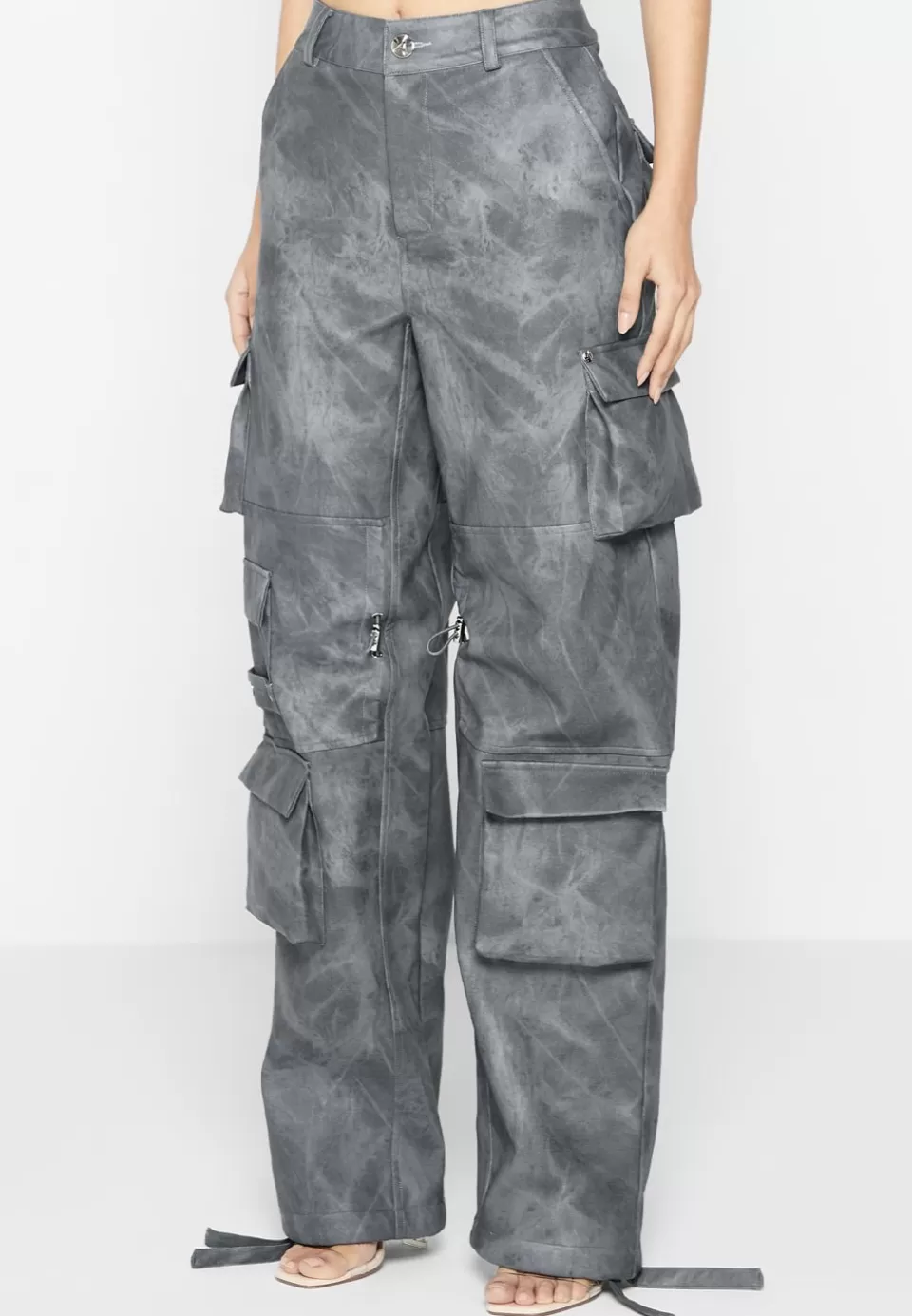 Manière De Voir High Waisted Vintage Marble Leather Cargo Pants - Washed>Woman Matching Sets