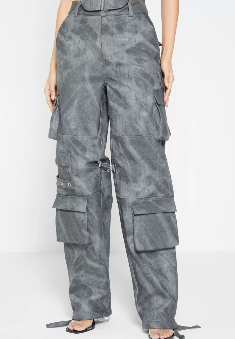 Manière De Voir High Waisted Vintage Marble Leather Cargo Pants - Washed>Woman Matching Sets