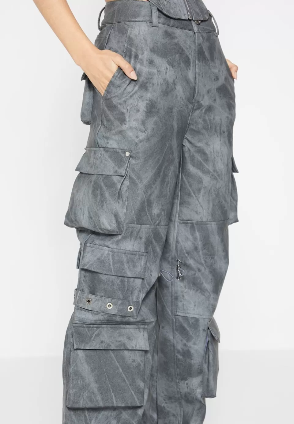 Manière De Voir High Waisted Vintage Marble Leather Cargo Pants - Washed>Woman Matching Sets