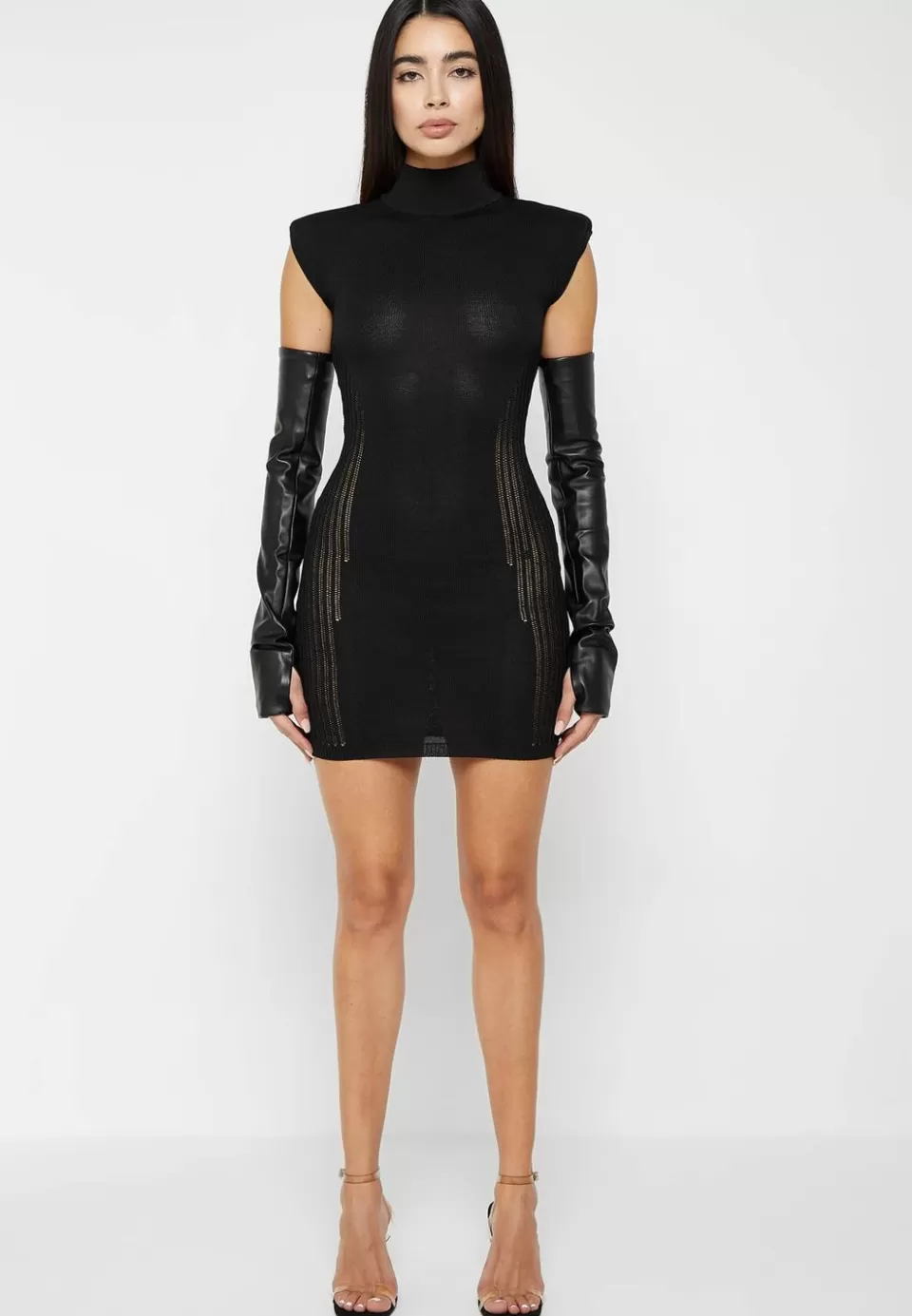 Manière De Voir Knitted Contour Dress With Vegan Leather Sleeves>Woman Dresses
