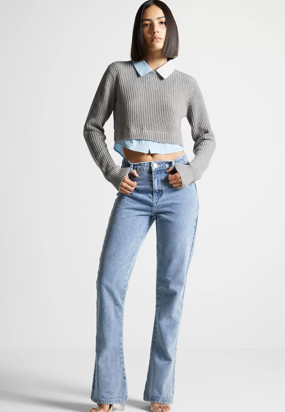 Manière De Voir Knitted Jumper With Shirt Detail>Woman Jumpers & Hoodies