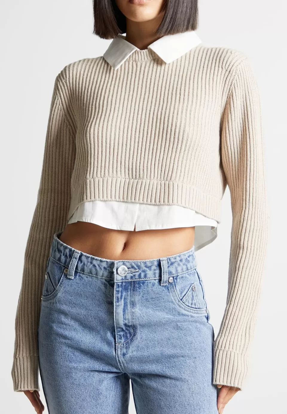 Manière De Voir Knitted Jumper With Shirt Detail>Woman Jumpers & Hoodies
