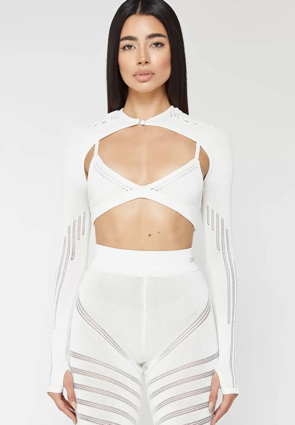 Manière De Voir Knitted Sleeve Overlay With Bralette - White>Woman Matching Sets