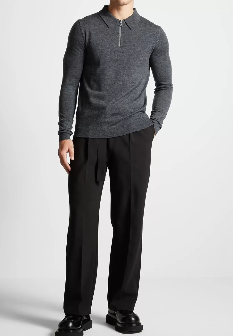 Manière De Voir Merino Wool Long Sleeve Polo Top With Zip>Man Polo Tops