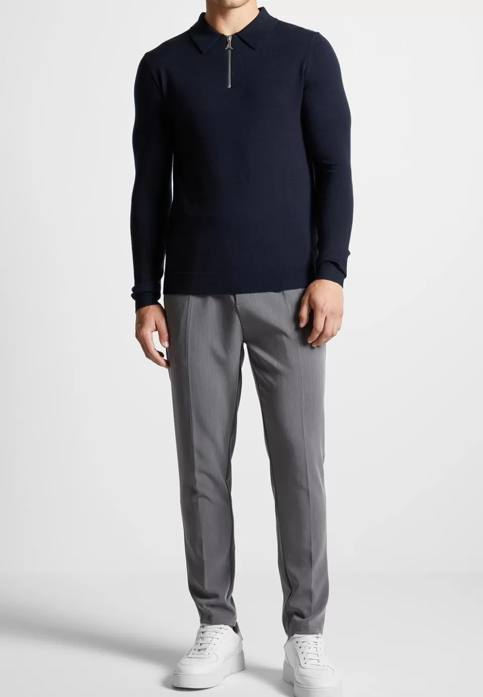 Manière De Voir Merino Wool Long Sleeve Polo Top With Zip>Man Polo Tops