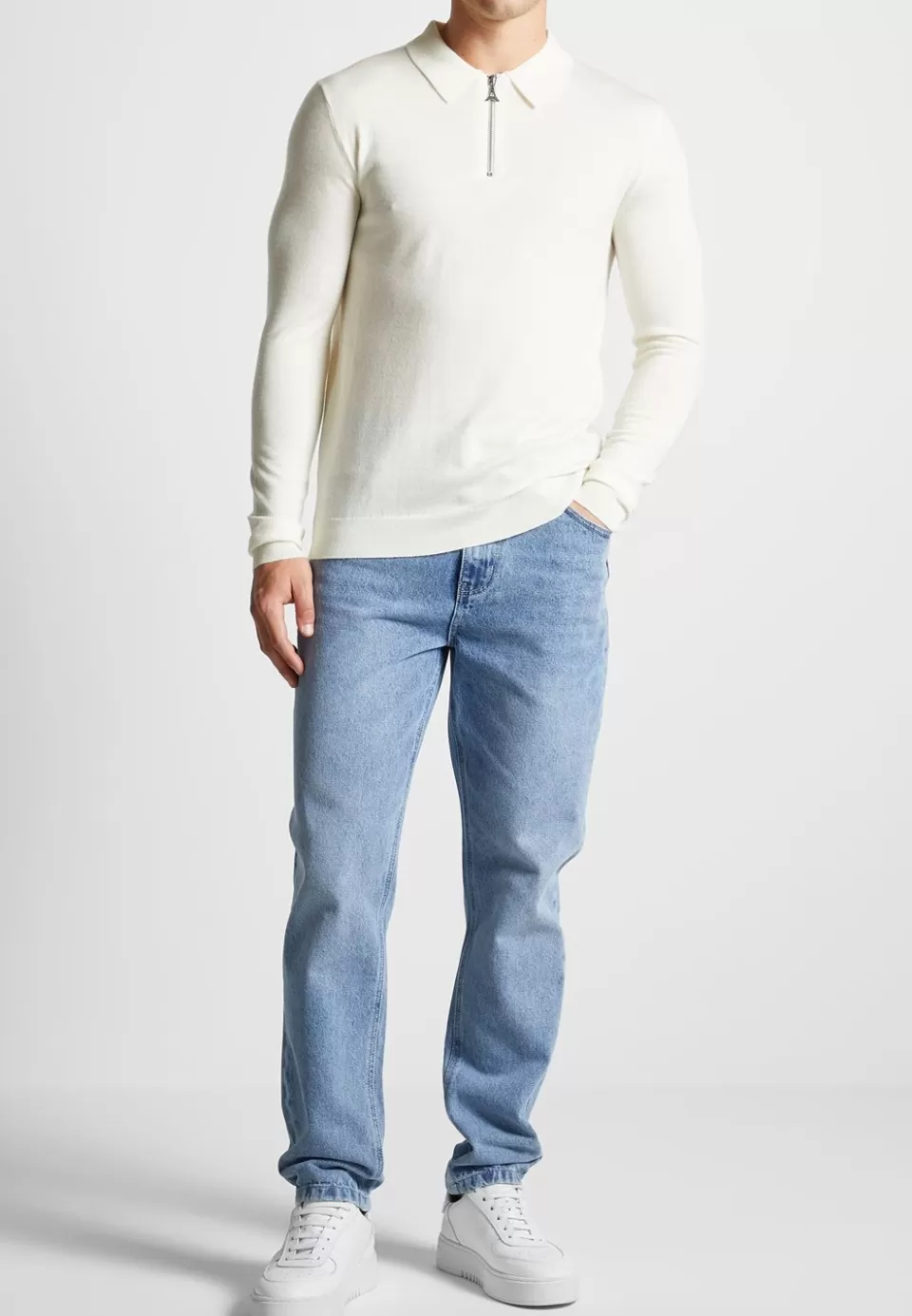 Manière De Voir Merino Wool Long Sleeve Polo Top With Zip>Man Polo Tops