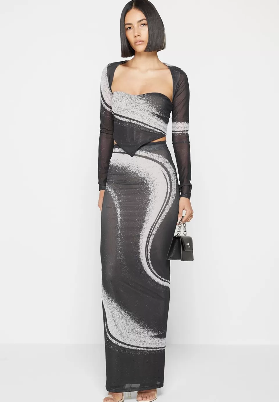 Manière De Voir Mesh Printed Maxi Skirt - Black>Woman Skirts
