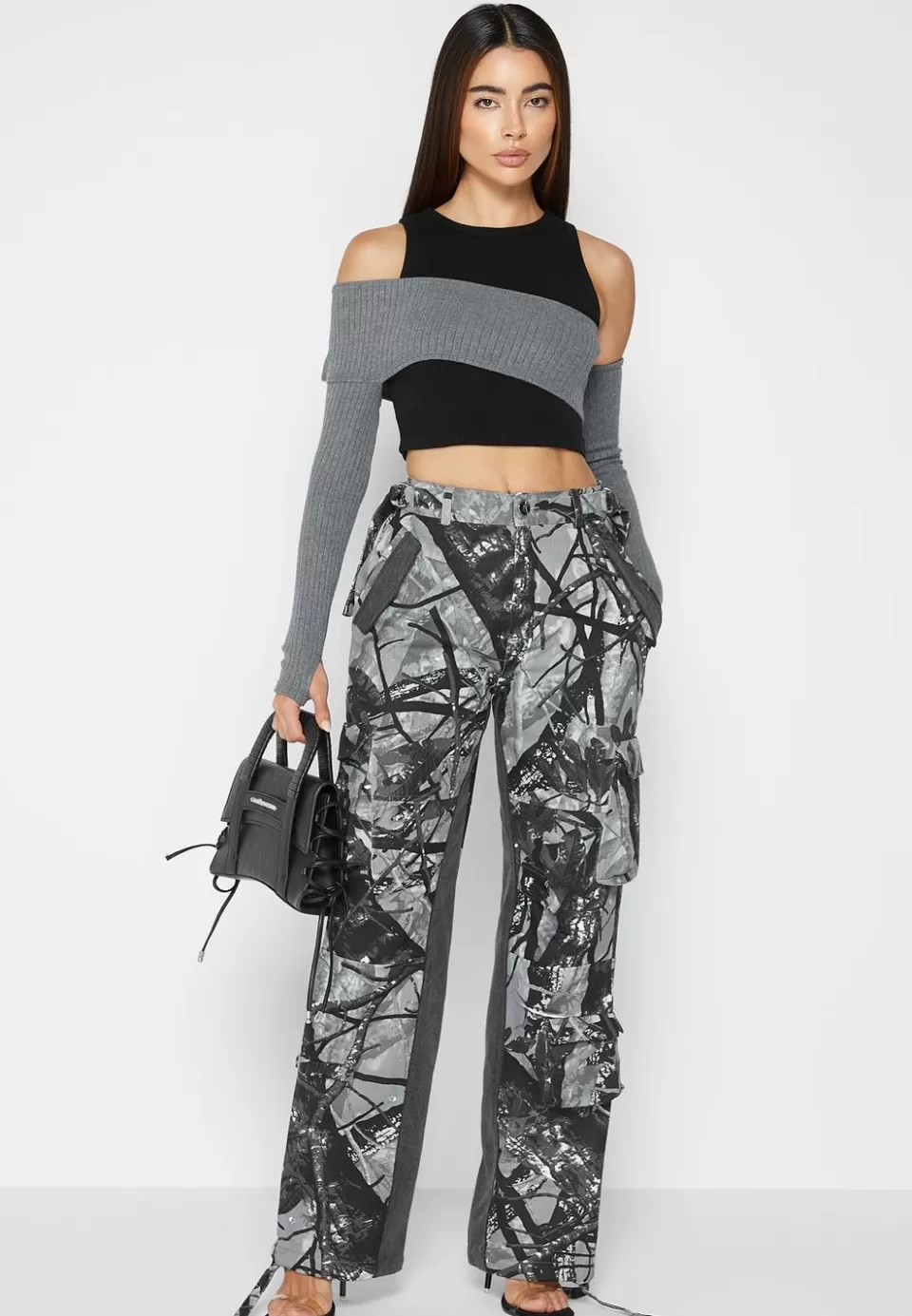Manière De Voir Mid Rise Camo And Denim Cargo Pants>Woman Cargo Pants & Joggers