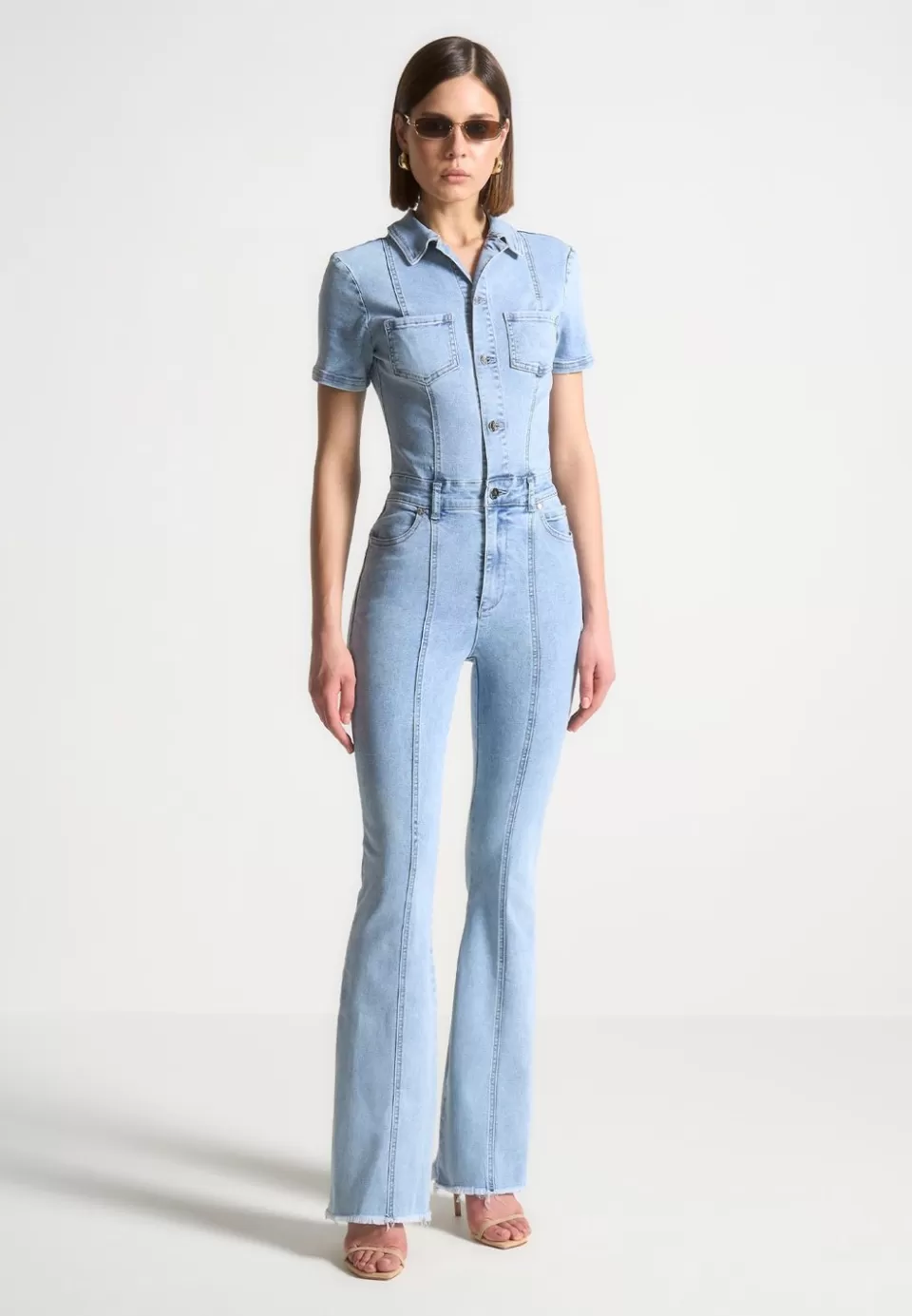 Manière De Voir Mini Flared Denim Jumpsuit>Woman Jumpsuits & Playsuits