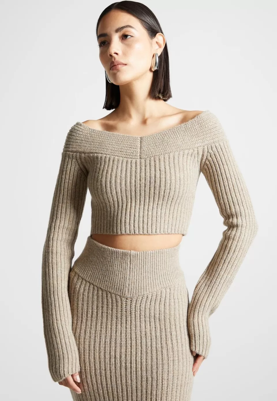 Manière De Voir Off Shoulder Knit Crop Top>Woman Knitwear