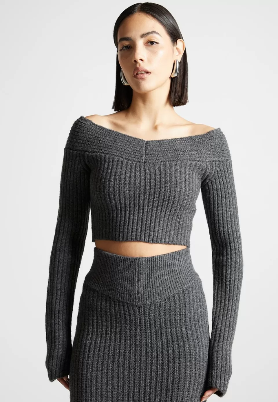 Manière De Voir Off Shoulder Knit Crop Top>Woman Knitwear