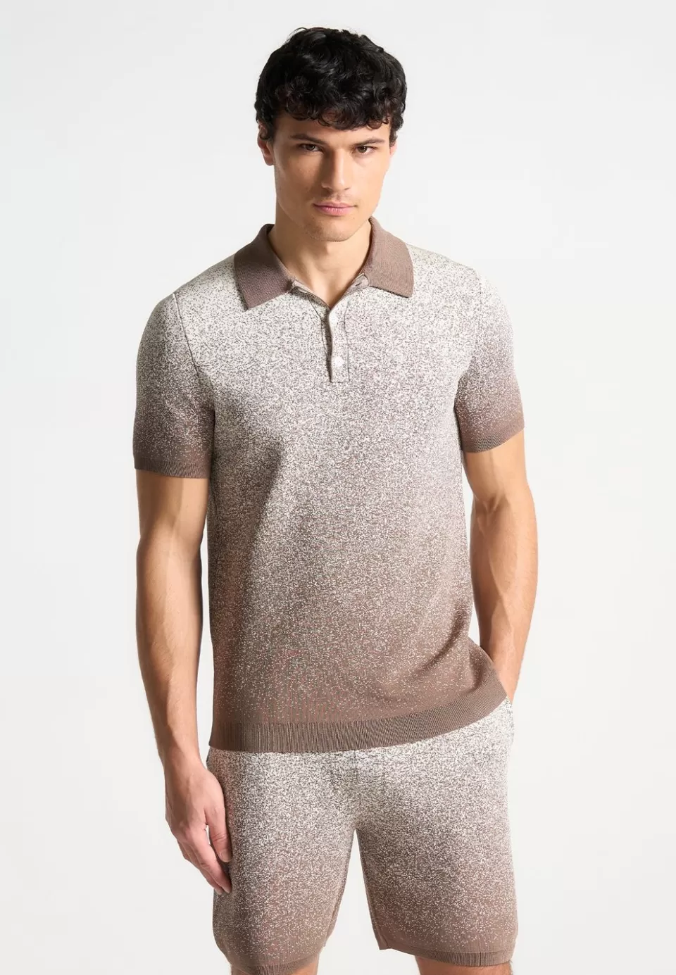 Manière De Voir Ombre Knit Polo Top - Taupe/White>Man Knitwear