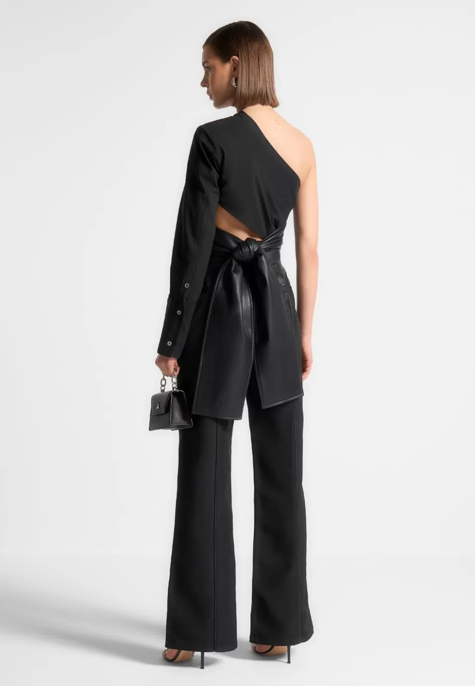 Manière De Voir One Sleeve Vegan Leather Wrap Top>Woman Tops & T Shirts