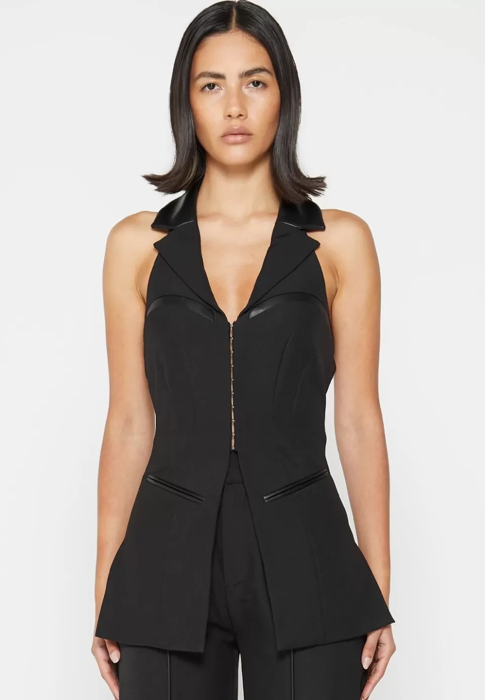 Manière De Voir Open Back Waistcoat With Vegan Leather>Woman Blazers & Waistcoats