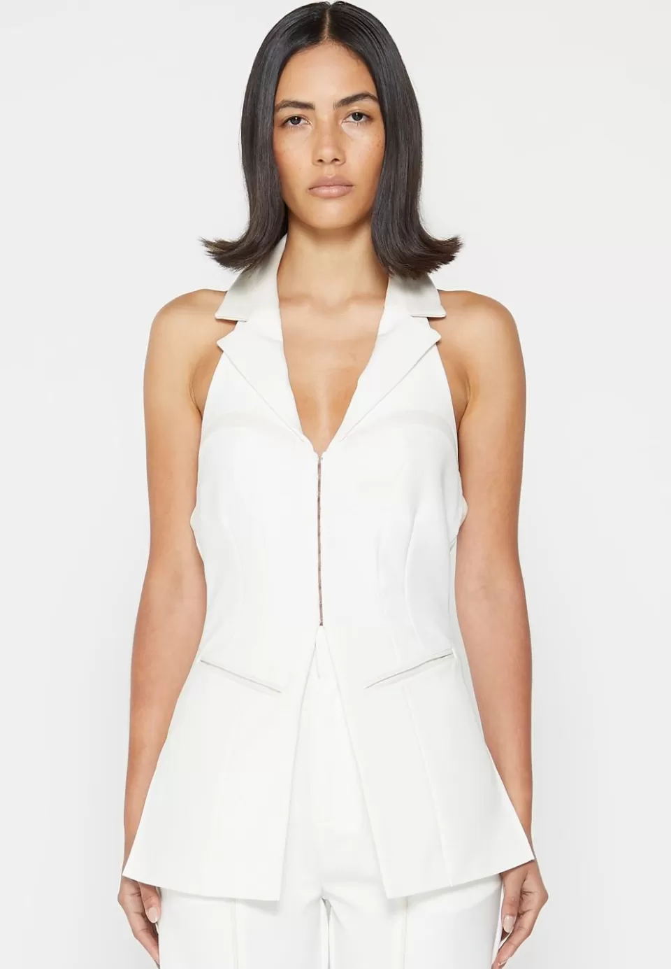 Manière De Voir Open Back Waistcoat With Vegan Leather>Woman Blazers & Waistcoats