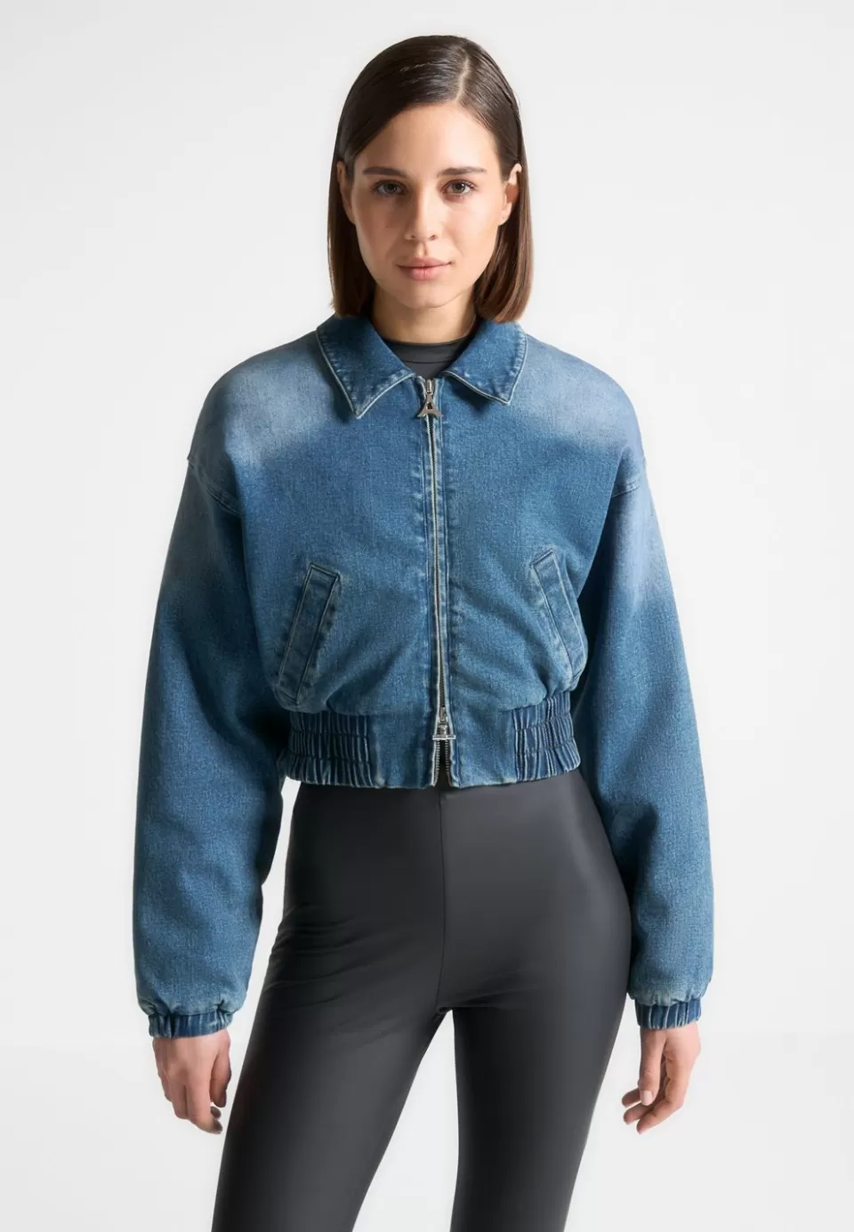 Manière De Voir Padded Cropped Denim Bomber Jacket>Woman Jackets